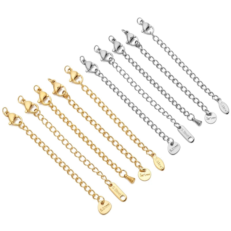 Stainless Steel Extension Chains with Lobster Clasps for Jewelry Making (10-Pack)