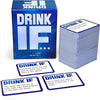 A box of Drink IF adult drinking game cards featuring text and graphics for parties.
