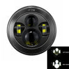 Black motorcycle headlight assembly featuring multiple LED beams including low beam and high beam options