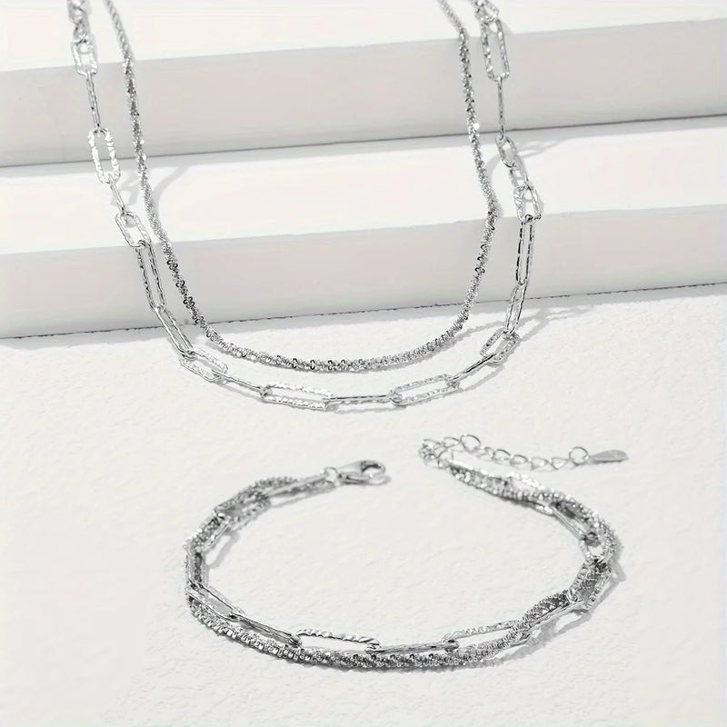 925er Sterlingsilber Paperclip-Kette Halskette & Armband Set
