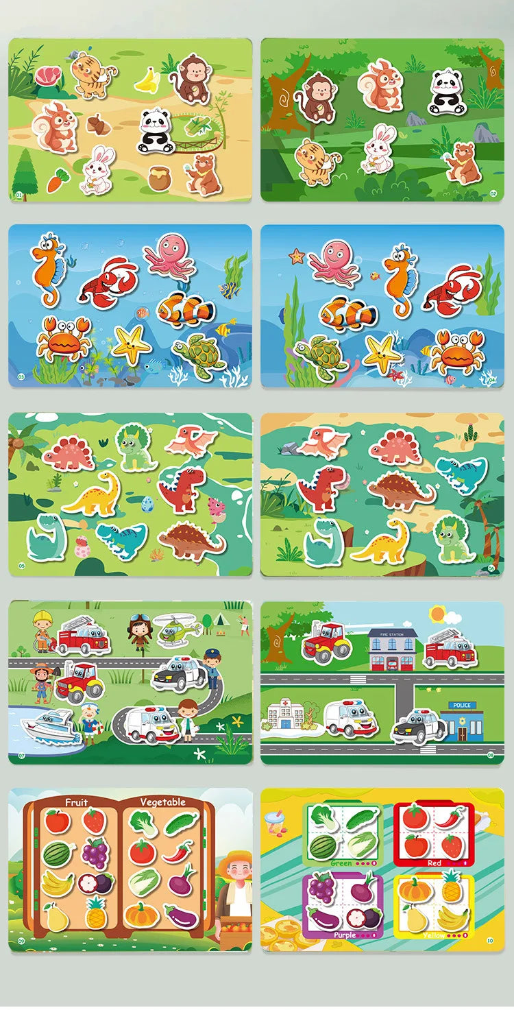 Montessori Busy Book for Toddlers – Reusable Sticker & Velcro Learning Activities