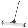 A white rolling magnetic sweeper with an adjustable black handle and long pole.