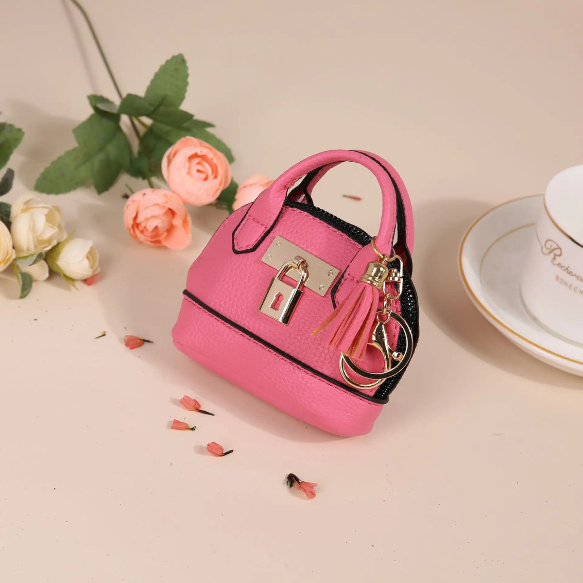Mini Leather-Look Coin Purse with Keychain
