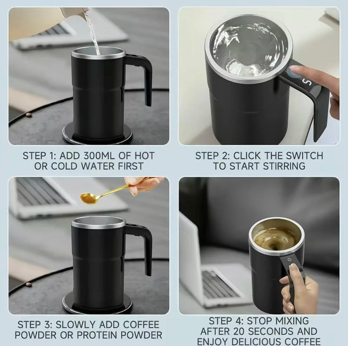 Self-Stirring Travel Mug with Temperature Display