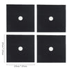 Black reusable non-stick gas stove protector mats, square in size with a circular hole.
