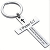 Stainless Steel Cross Keychain with Scripture