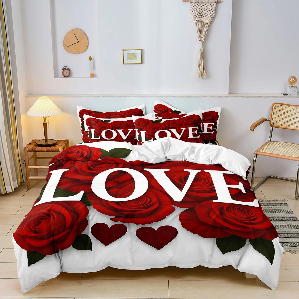 Romantic Red Rose Bedding Set with Duvet Cover and Pillowcases