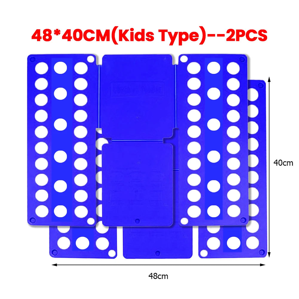 Two blue plastic clothes folding boards, 48x40cm each, for neat and quick laundry.