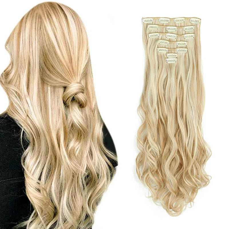 22-Inch Curly Wavy Clip-In Hair Extensions - 7 Piece Set