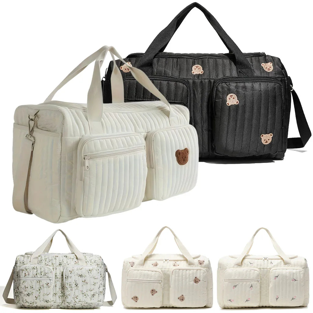 Charming Bear Embroidery Diaper Bag for Modern Parents