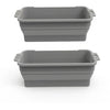 A gray reusable silicone grease liner for a griddle pan shown in two views.