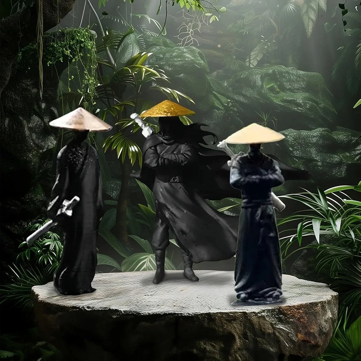 Mini Samurai Warrior Figurines (Set of 3) for Desk and Dashboard