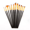 A set of twelve black nylon bristle flat paint brushes with varying sizes and tips.