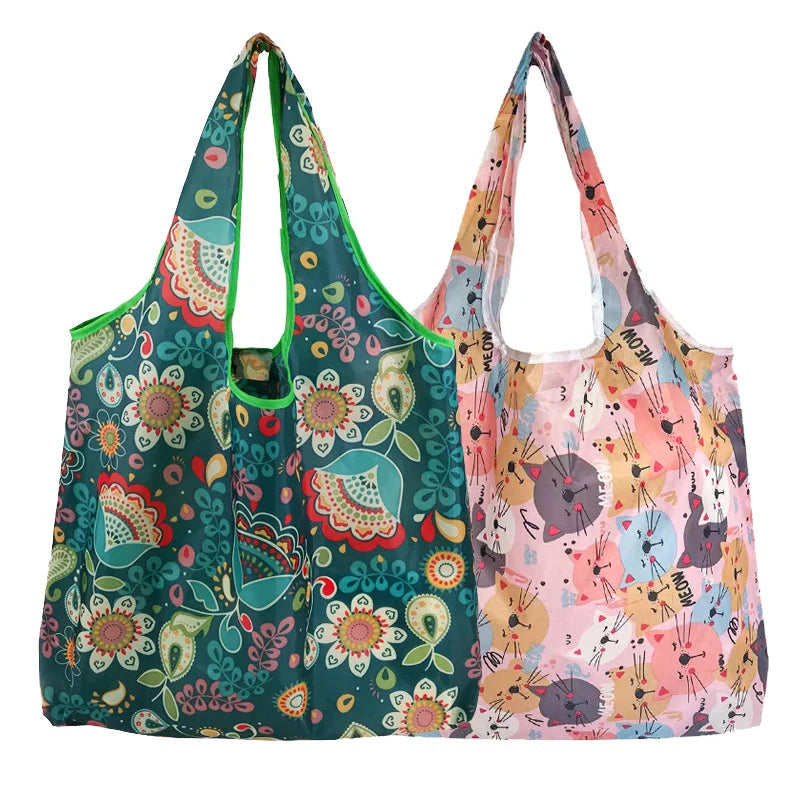 Foldable Reusable Shopping Tote with Animal Print Design