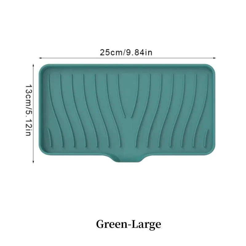 A green silicone soap tray with elevated ridges, measuring 25cm by 13cm.