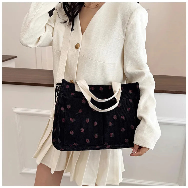 Strawberry Bowknot Canvas Tote Bag