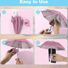 Four steps showing how to use a UV-blocking phone sunshade with an adjustable suction cup stand.