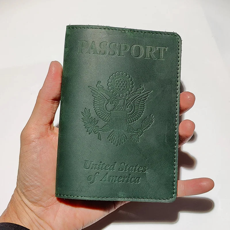 Genuine Leather Passport Holder with USA Flag Design