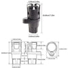 A black adjustable 2-in-1 car cup holder with an expandable base shown from the top and side views.