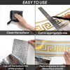 Instructions for using self-adhesive PVC foam wallpaper border trim, showing cleaning, cutting, and application.