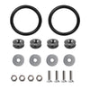 A set of black aluminum quick release bumper fasteners including rings and screws.