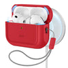 A red charging case for AirPods Pro 3 with a magnetic lock and drop protection feature.