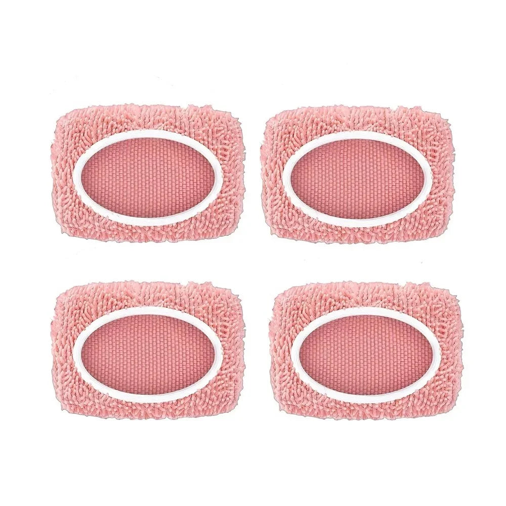 Four pink reusable microfiber mop pads with white rings for Swiffer sweeper