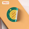 A round green sticker with a yellow border and a star, designed for custom photo labels.