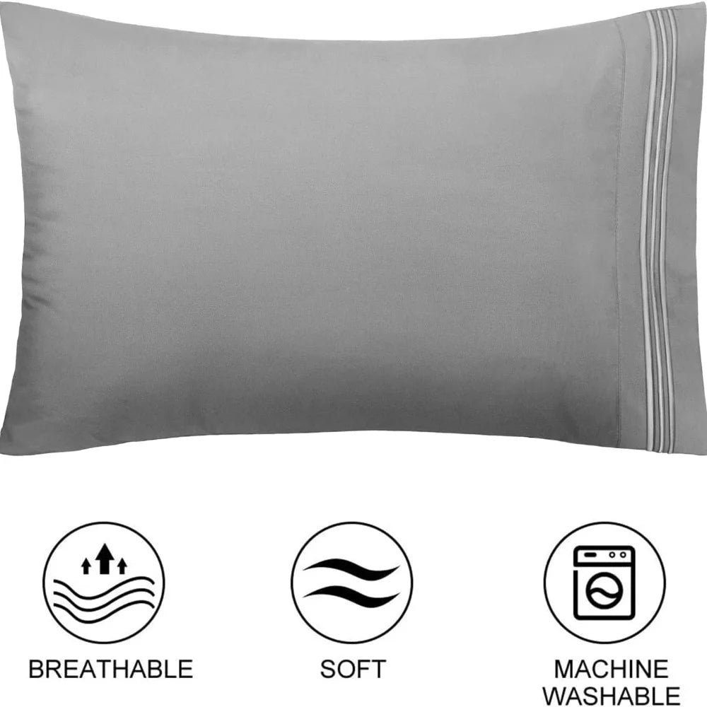Gray soft brushed microfiber pillowcases with envelope closure featuring breathable and machine washable properties