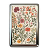 Vintage metal card and cash case featuring an art deco floral design with pink, orange, and green foliage.