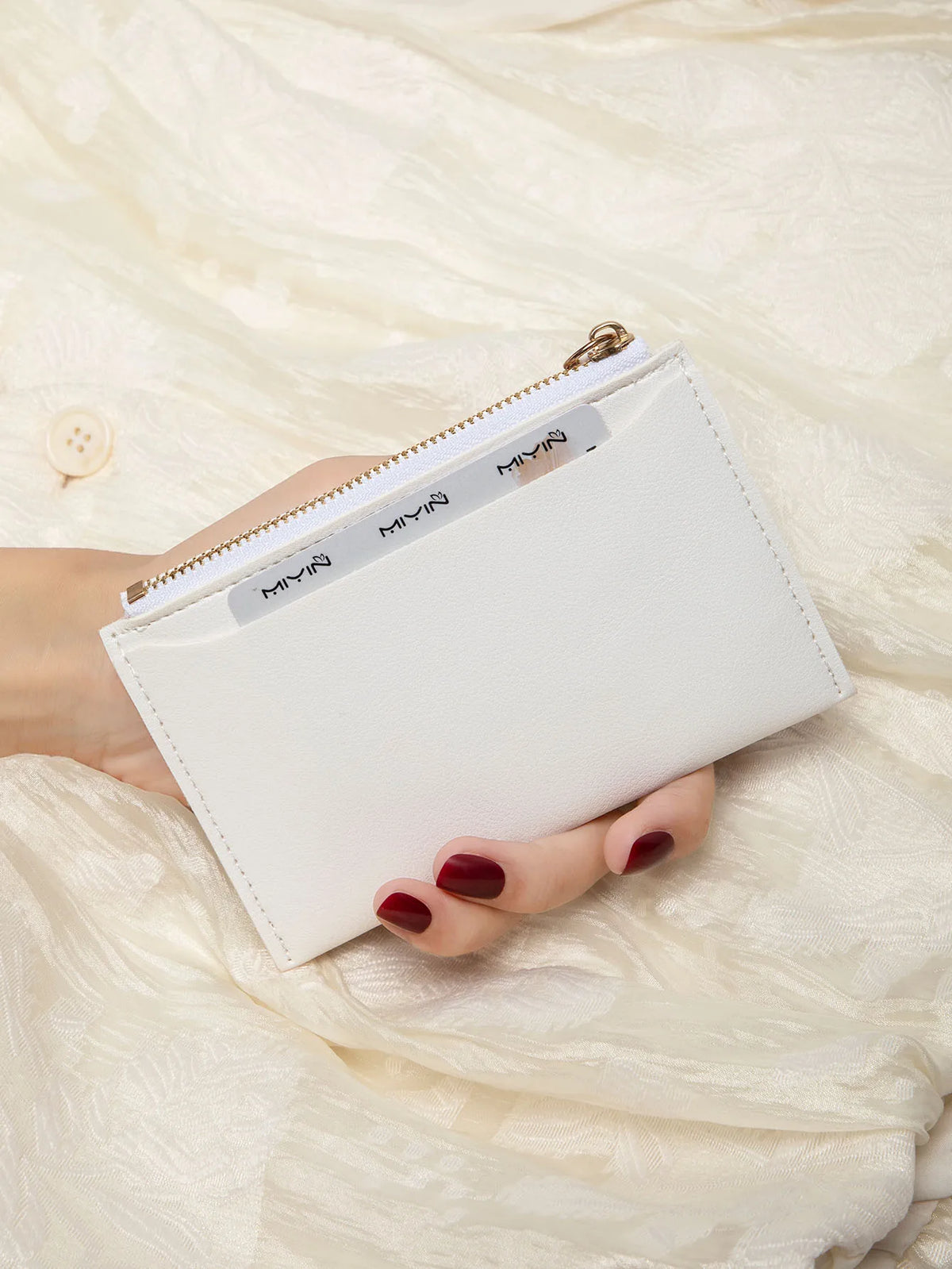 Slim Leather Card Holder Wallet with Secure Zipper