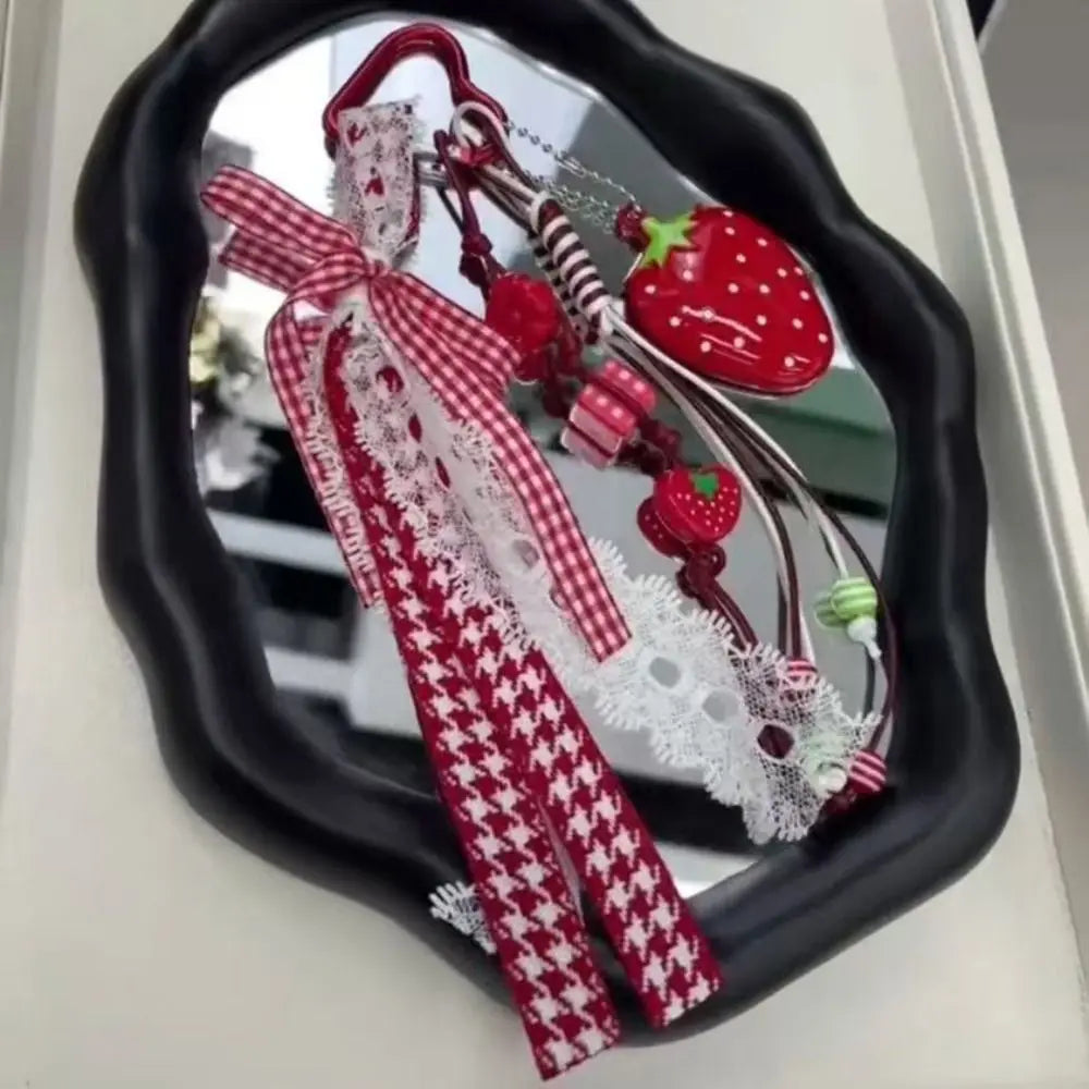 Strawberry Bag Charm Keychain with Ribbon Bow