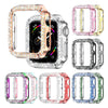 Colección de fundas tipo bumper con pedrería brillante para Apple Watch en varios colores y acabados.