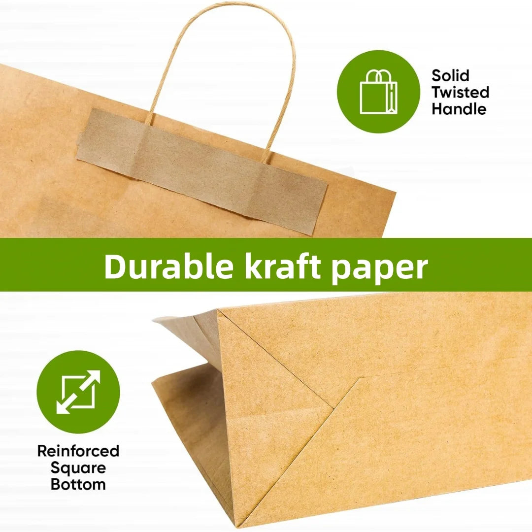 A brown kraft paper bag with a solid twisted handle and a reinforced square bottom.