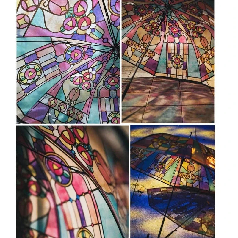 Stained Glass Arch Umbrella with Wind-Resistant Frame