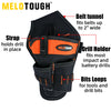 A black and orange MELOTOUGH belt tunnel drill holder and bits loops for tools and drill bits.