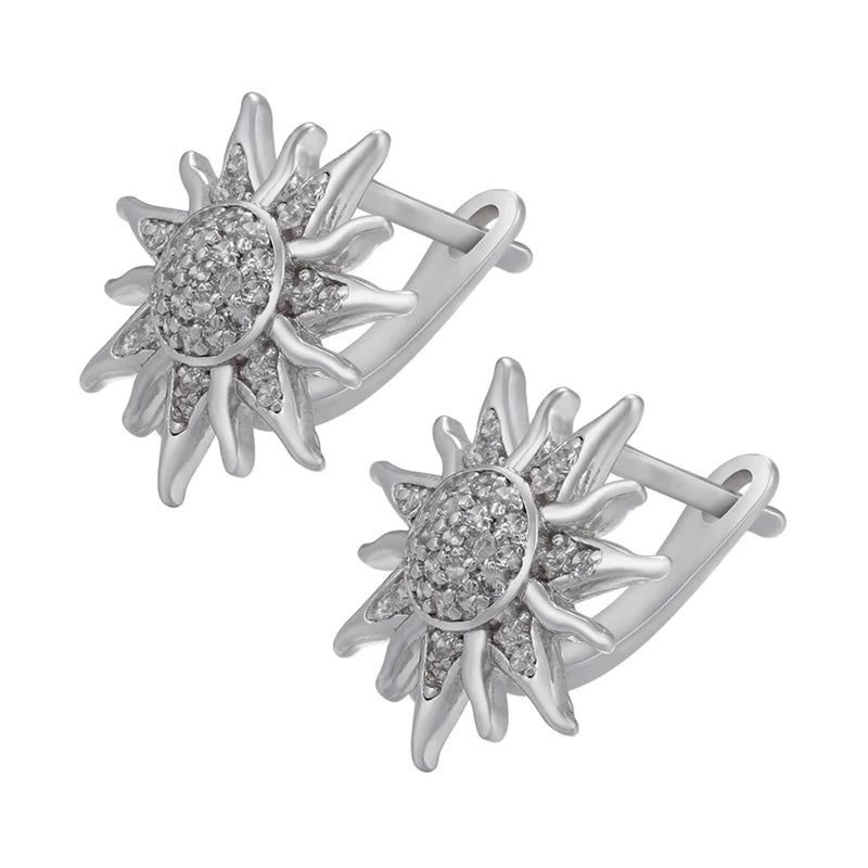 Sunflower Stud Earrings with CZ Crystals