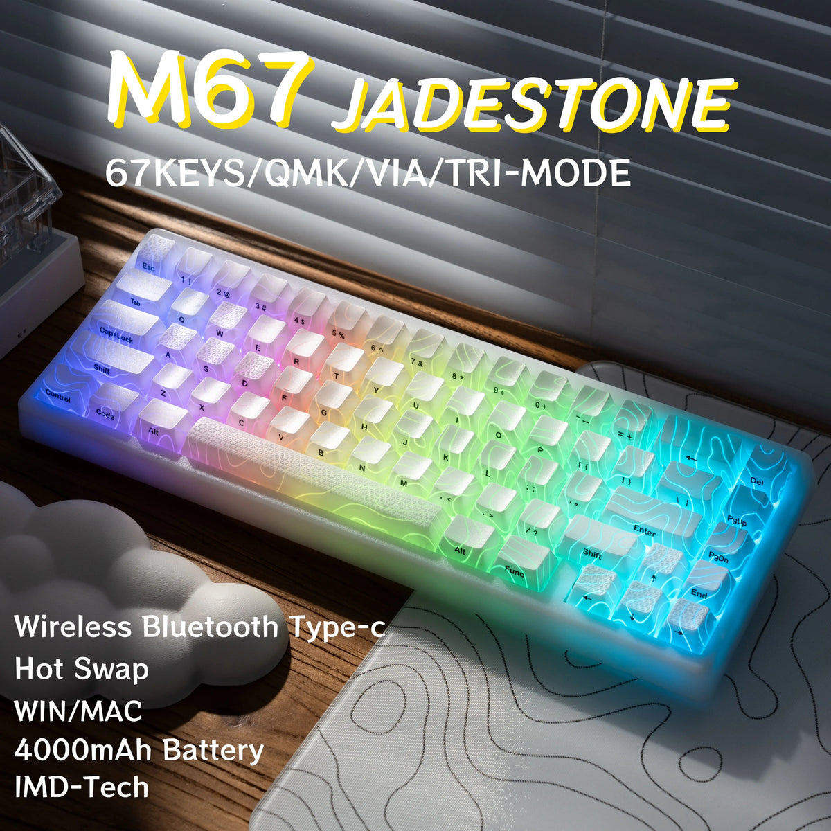JadeStone 67-Key Wireless Mechanical Keyboard with IMD-Tech Keycaps