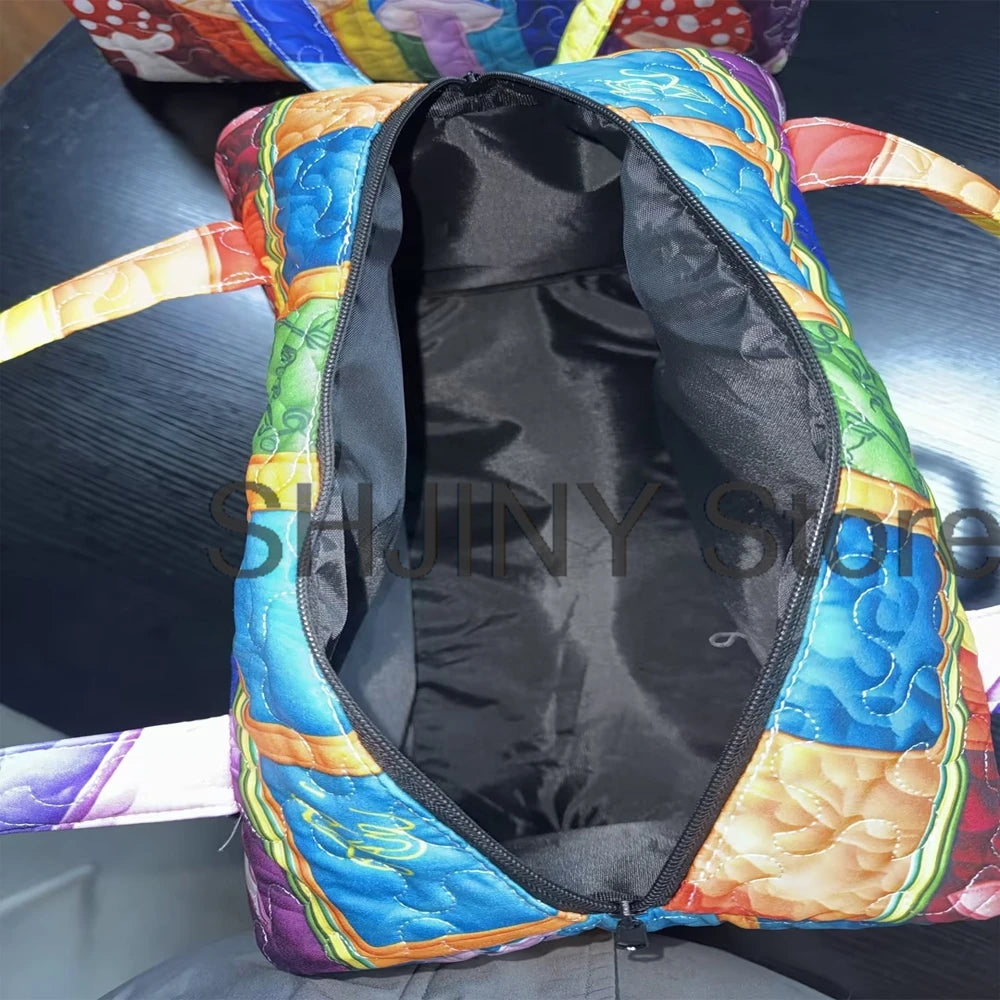 Vintage Sunflower Print Quilted Duffle Bag