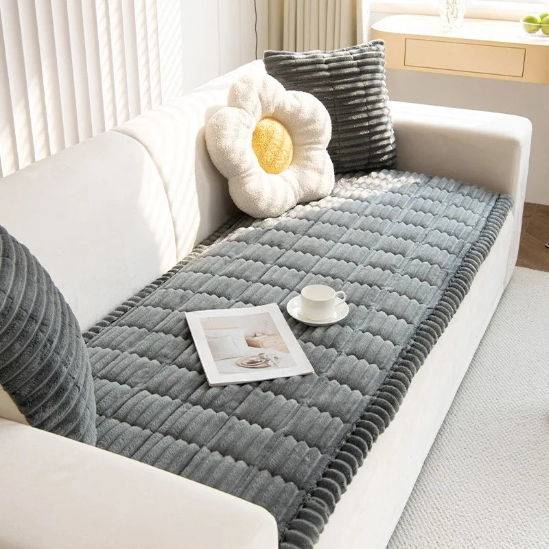 Cozy Quilted Flannel Sofa Pad with Anti-Slip Backing
