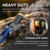 Close-up of heavy-duty metal carabiners and paracord tensioners designed for dependable outdoor performance.