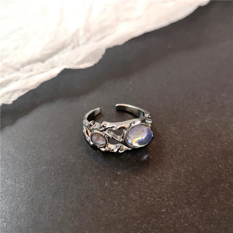 Punk Crystal Heart Butterfly Geometric Ring