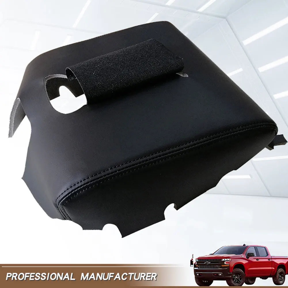 Black center console armrest cover for Chevrolet Silverado and GMC Sierra trucks