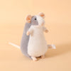 A fluffy gray and white plush mouse stuffed animal with a keychain loop.