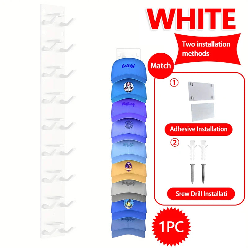 Wall-Mounted Baseball Cap Organizer for Up to 9 Hats