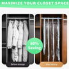 Before and after comparison showing hanging vacuum storage bags for clothes maximizing closet space