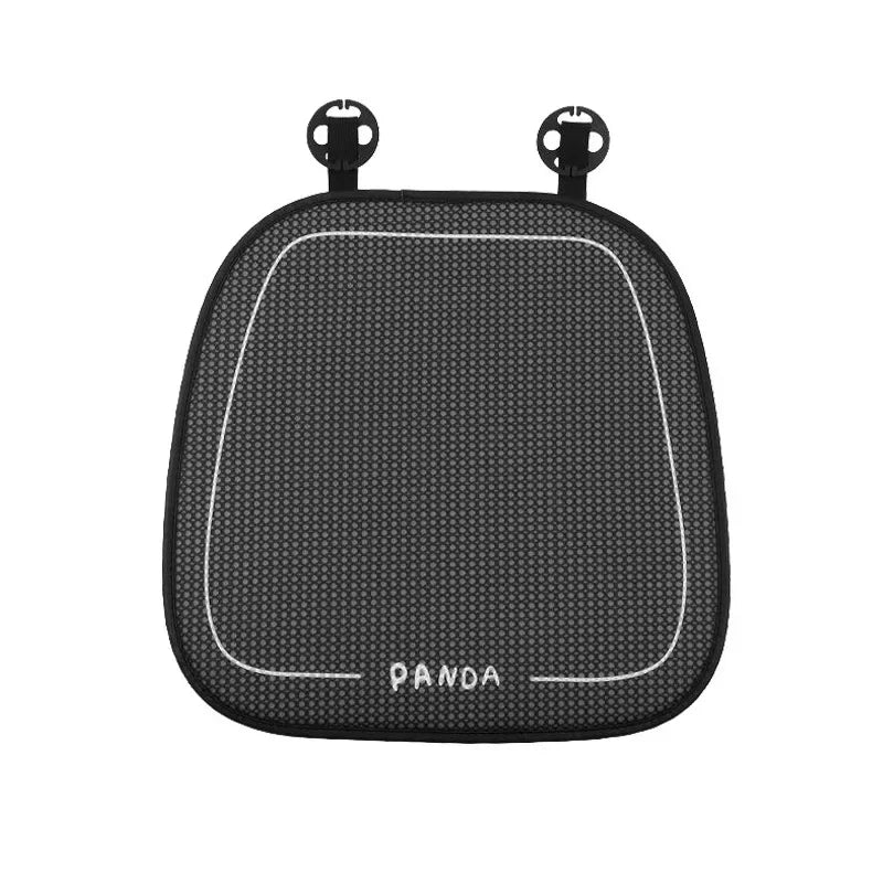 Black car seat cover set with headrest pillows for a panda themed product.