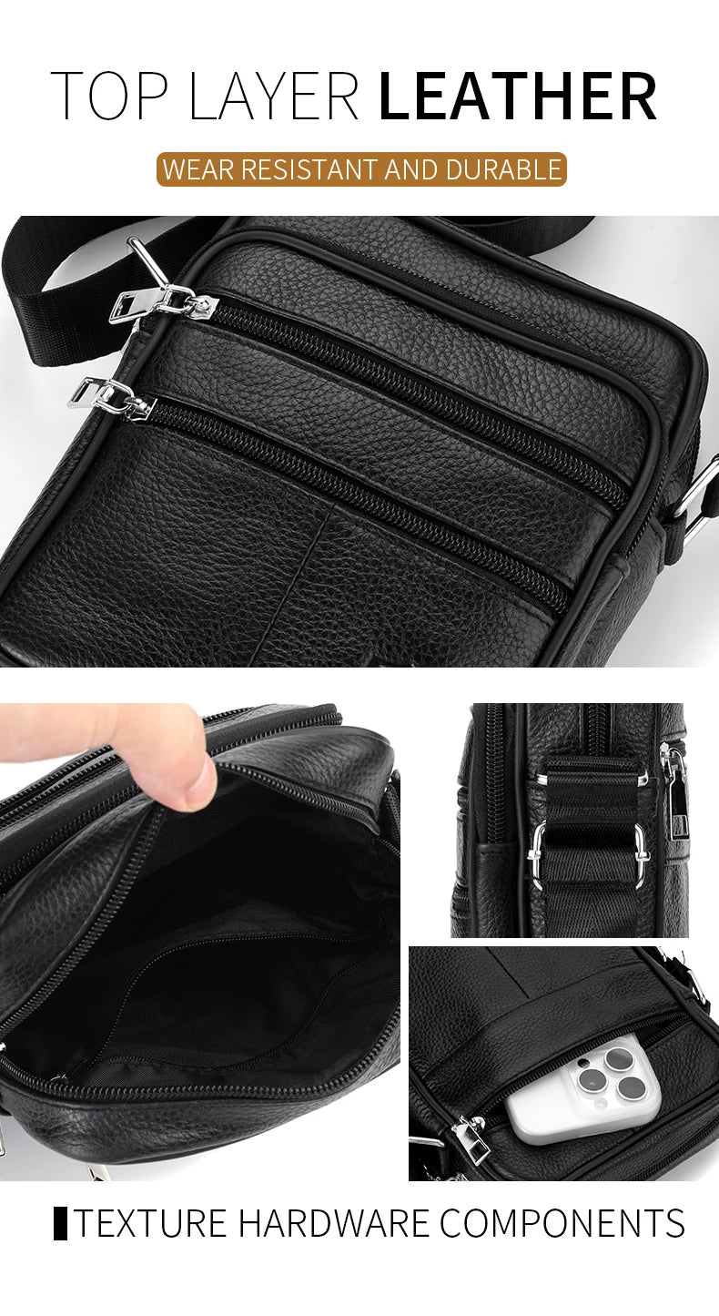 Vintage Leather Messenger Bag for Men – Adjustable Crossbody Shoulder Bag
