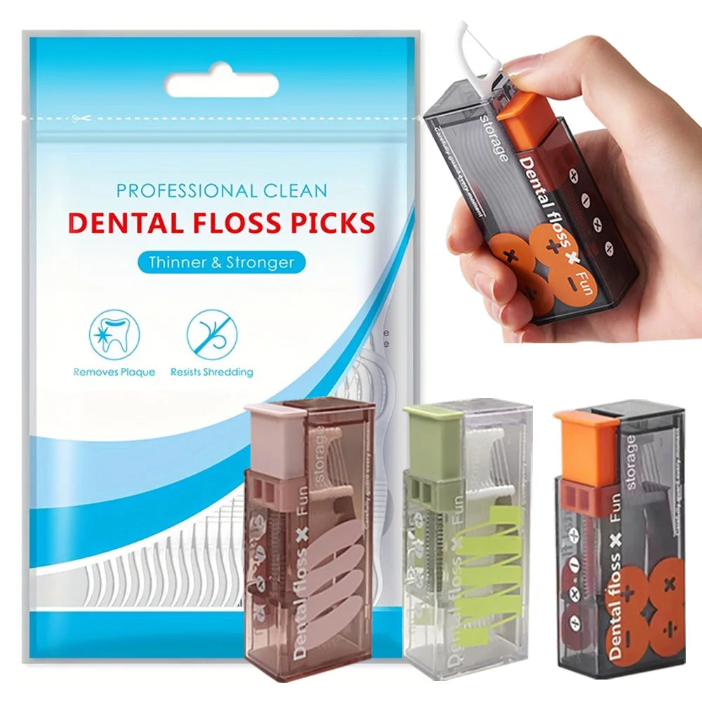 Fine Sliding Dental Floss Picks with Storage Box