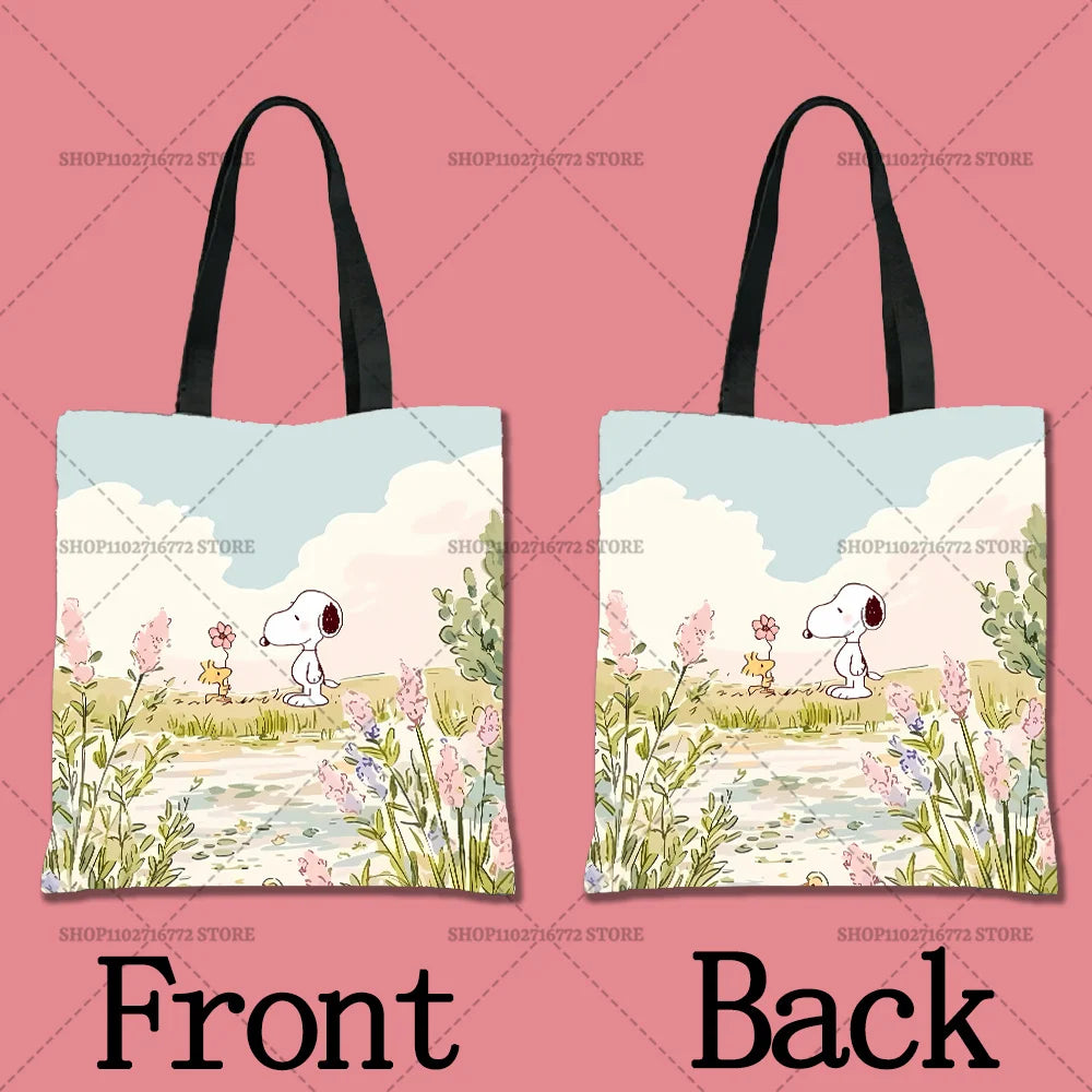 Snoopy Cartoon Canvas Tote Bag – Large Capacity, Foldable & Reusable